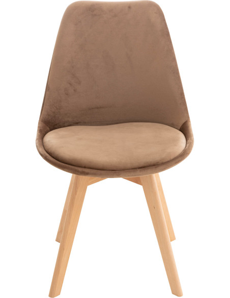 Chaise moderne scandinave en Velours Marron clair Bois de hêtre Naturel Floki - 2