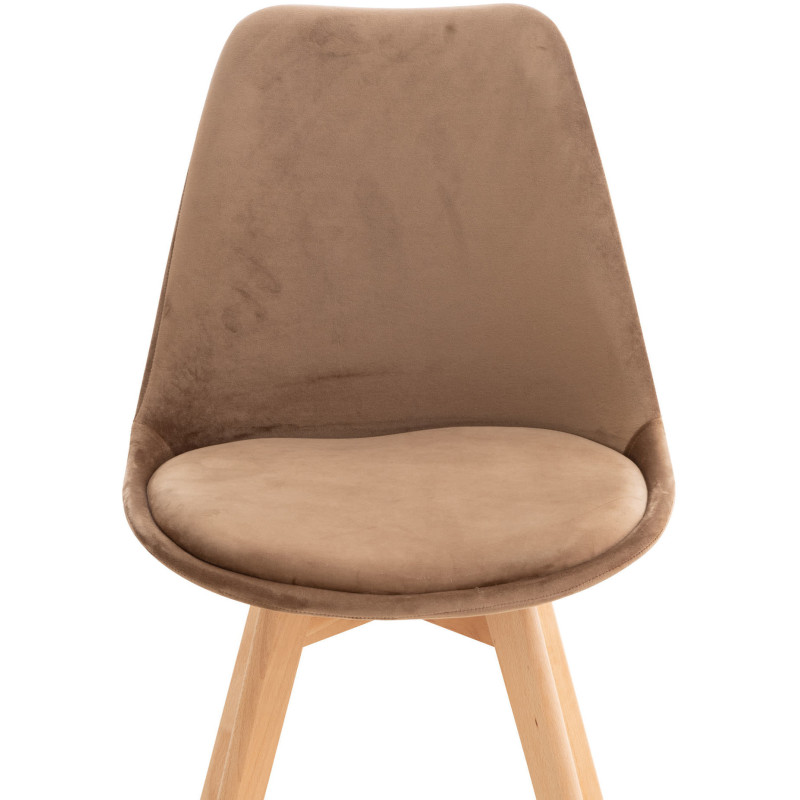 Chaise moderne scandinave en Velours Marron clair Bois de hêtre Naturel Floki - 5