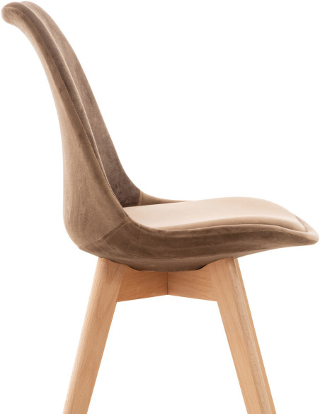 Chaise moderne scandinave en Velours Marron clair Bois de hêtre Naturel Floki - 6