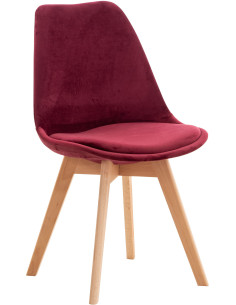 Chaise moderne scandinave en Velours Bordeaux Bois de hêtre Naturel Floki - 1