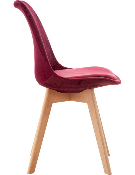Chaise moderne scandinave en Velours Bordeaux Bois de hêtre Naturel Floki - 3
