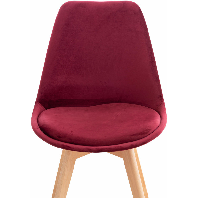 Chaise moderne scandinave en Velours Bordeaux Bois de hêtre Naturel Floki - 5