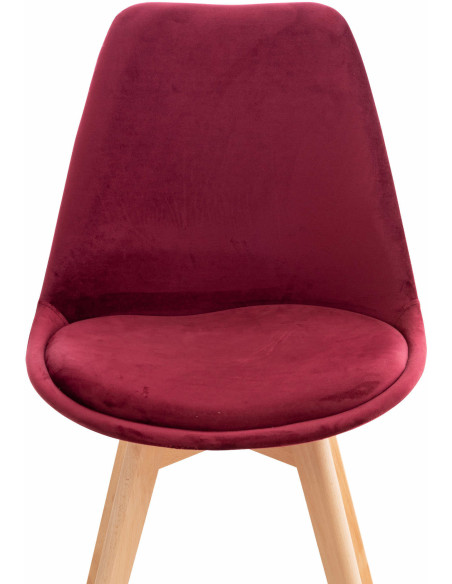 Chaise moderne scandinave en Velours Bordeaux Bois de hêtre Naturel Floki - 5