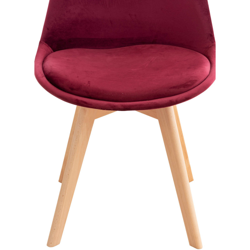 Chaise moderne scandinave en Velours Bordeaux Bois de hêtre Naturel Floki - 7
