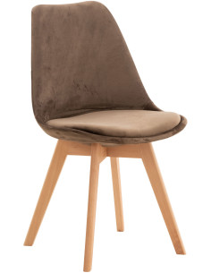 Chaise moderne scandinave en Velours Marron foncé Bois de hêtre Naturel Floki - 1