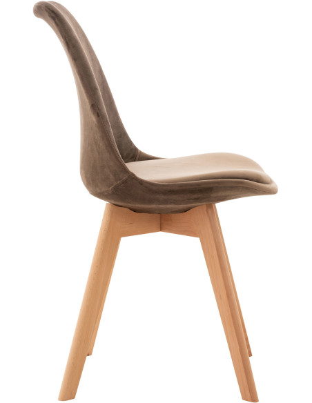 Chaise moderne scandinave en Velours Marron foncé Bois de hêtre Naturel Floki - 3