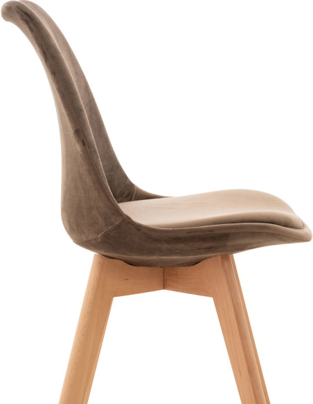 Chaise moderne scandinave en Velours Marron foncé Bois de hêtre Naturel Floki - 6