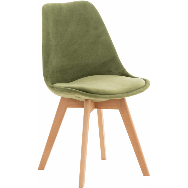 Chaise moderne scandinave en Velours Vert clair Bois de hêtre Naturel Floki - 1