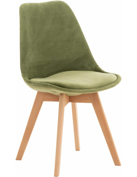 Chaise moderne scandinave en Velours Vert clair Bois de hêtre Naturel Floki - 1