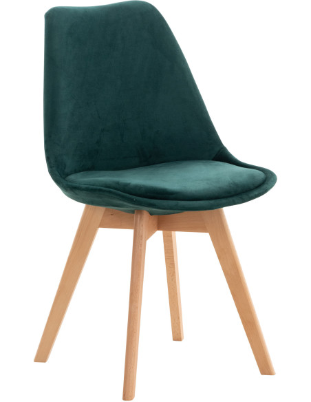 Chaise moderne scandinave en Velours Vert foncé Bois de hêtre Naturel Floki - 1