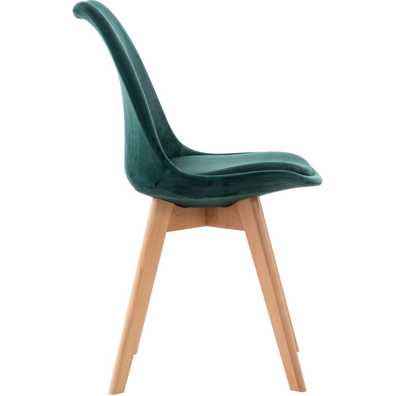 Chaise moderne scandinave en Velours Vert foncé Bois de hêtre Naturel Floki - 3