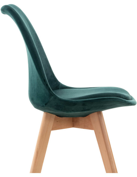 Chaise moderne scandinave en Velours Vert foncé Bois de hêtre Naturel Floki - 6