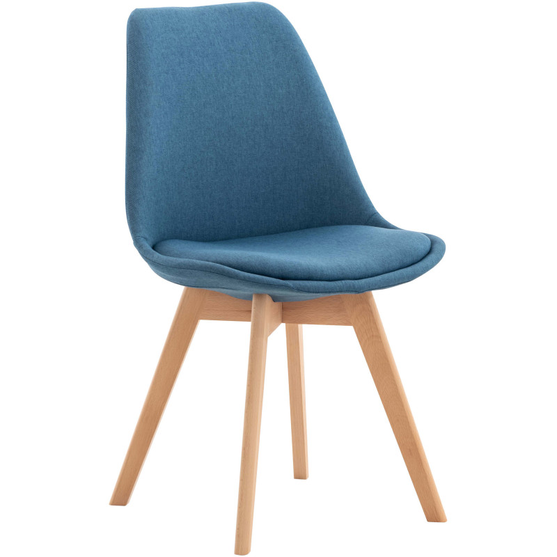 Chaise moderne scandinave en Tissu Bleu Bois de hêtre Naturel Floki - 1