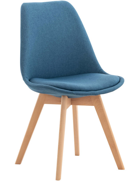 Chaise moderne scandinave en Tissu Bleu Bois de hêtre Naturel Floki - 1