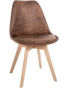 Chaise moderne scandinave en Polyuréthane Marron Vintage Bois de hêtre Naturel Floki - 1