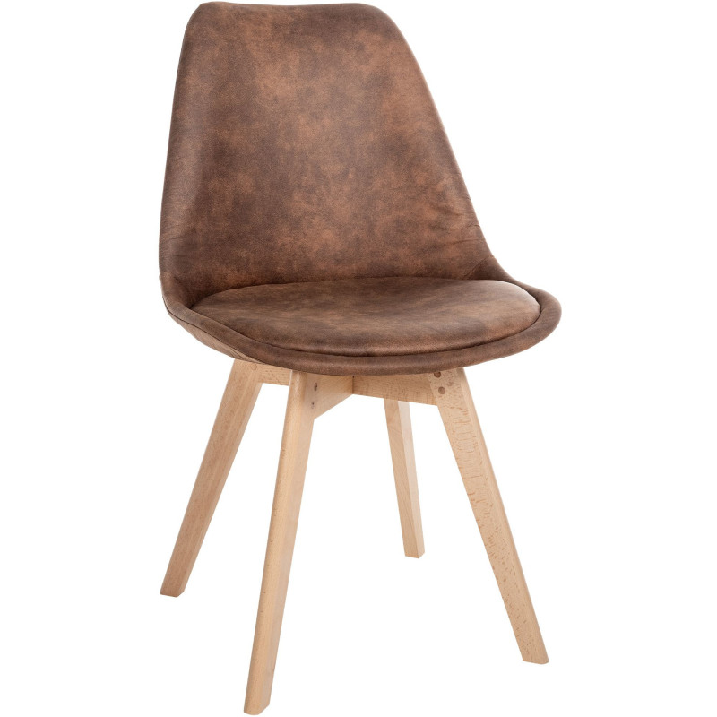 Chaise moderne scandinave en Polyuréthane Marron Vintage Bois de hêtre Naturel Floki - 1