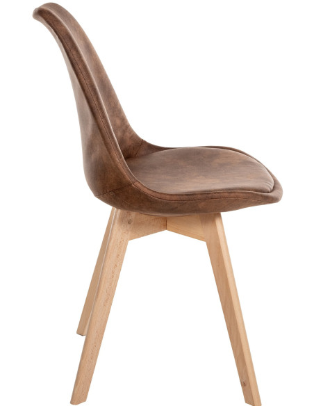 Chaise moderne scandinave en Polyuréthane Marron Vintage Bois de hêtre Naturel Floki - 3