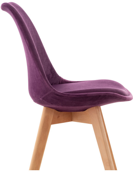 Chaise moderne scandinave en Velours Lilas Bois de hêtre Naturel Floki - 6