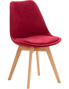 Chaise moderne scandinave en Velours Rouge Bois de hêtre Naturel Floki - 1