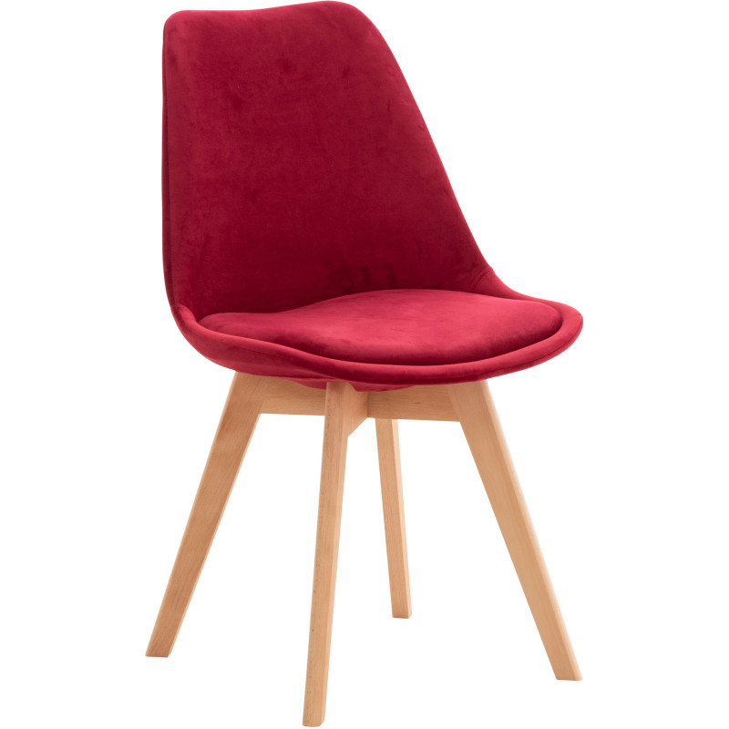 Chaise moderne scandinave en Velours Rouge Bois de hêtre Naturel Floki - 1