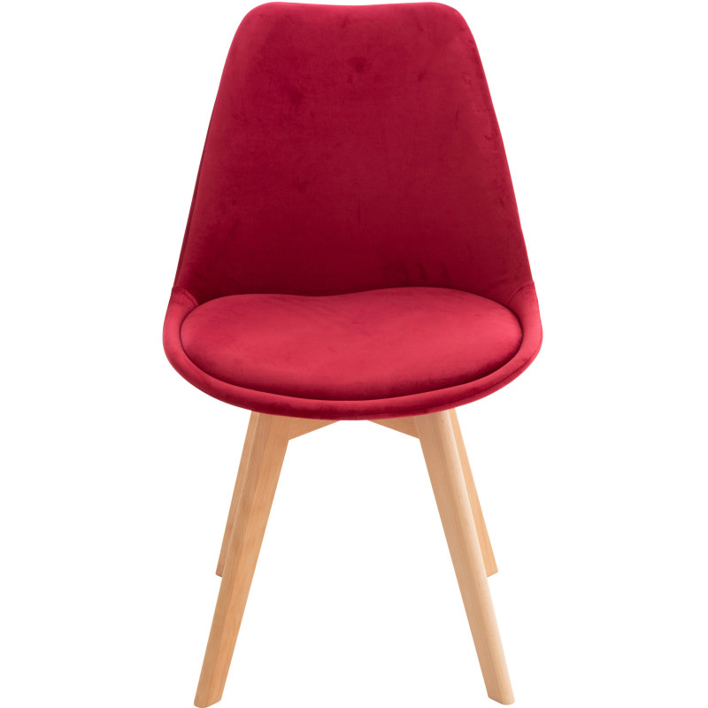 Chaise moderne scandinave en Velours Rouge Bois de hêtre Naturel Floki - 2