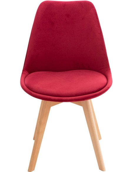 Chaise moderne scandinave en Velours Rouge Bois de hêtre Naturel Floki - 2