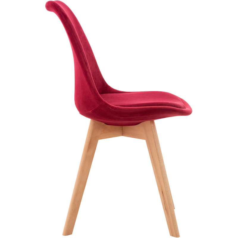 Chaise moderne scandinave en Velours Rouge Bois de hêtre Naturel Floki - 3