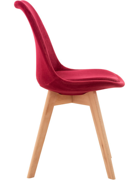 Chaise moderne scandinave en Velours Rouge Bois de hêtre Naturel Floki - 3