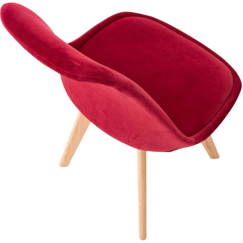 Chaise moderne scandinave en Velours Rouge Bois de hêtre Naturel Floki - 4