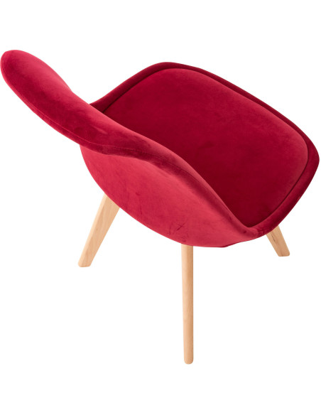 Chaise moderne scandinave en Velours Rouge Bois de hêtre Naturel Floki - 4