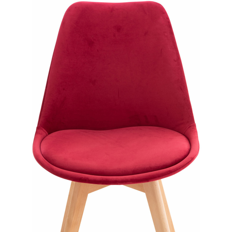 Chaise moderne scandinave en Velours Rouge Bois de hêtre Naturel Floki - 5