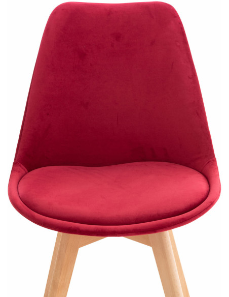 Chaise moderne scandinave en Velours Rouge Bois de hêtre Naturel Floki - 5