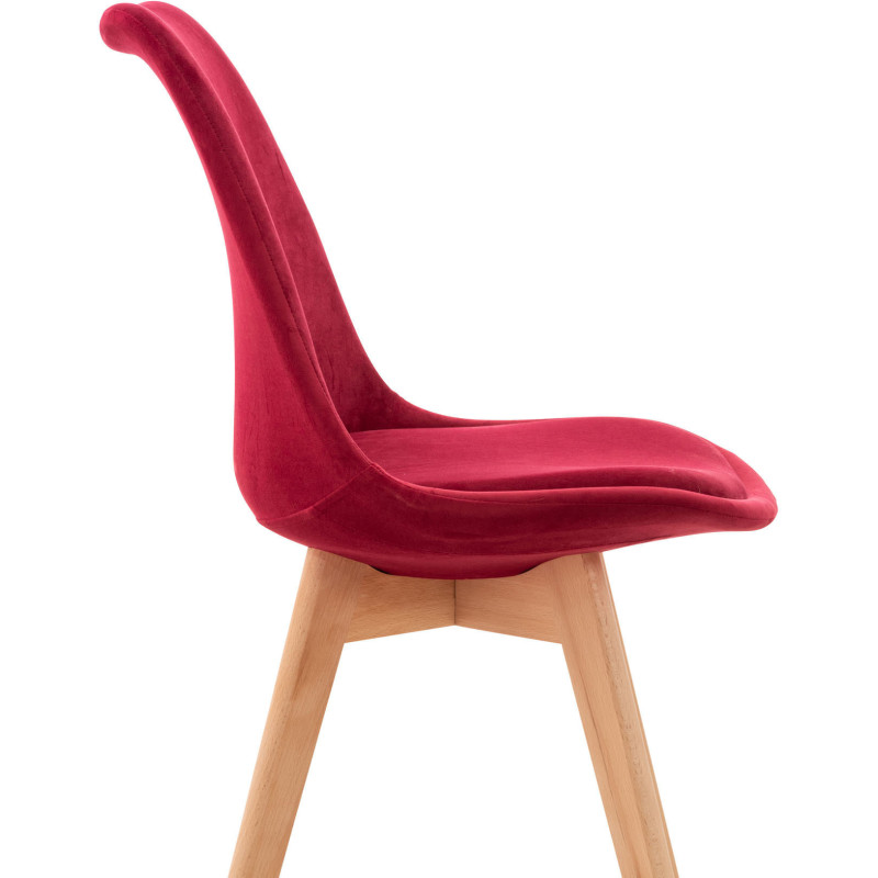 Chaise moderne scandinave en Velours Rouge Bois de hêtre Naturel Floki - 6