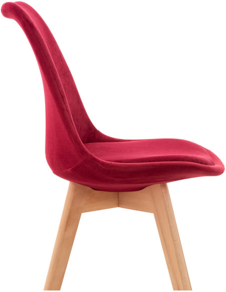 Chaise moderne scandinave en Velours Rouge Bois de hêtre Naturel Floki - 6