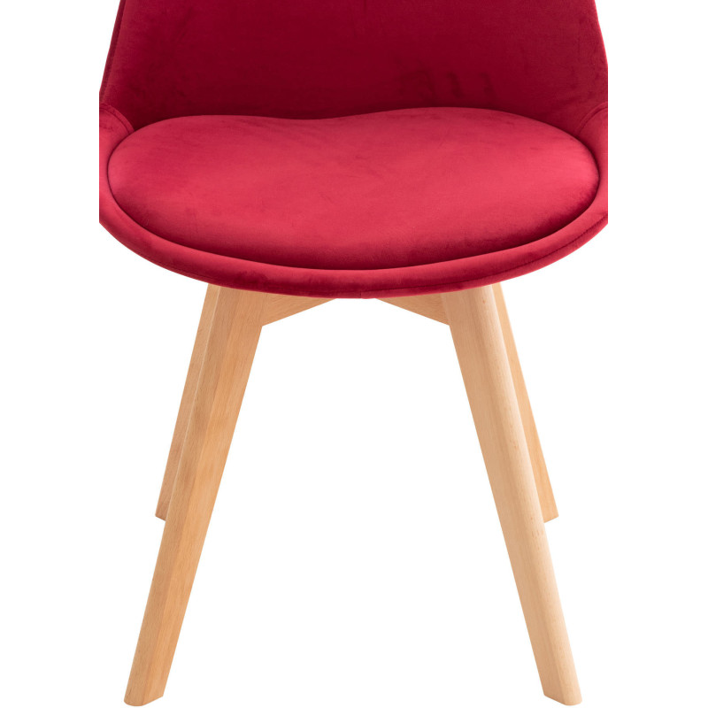 Chaise moderne scandinave en Velours Rouge Bois de hêtre Naturel Floki - 7