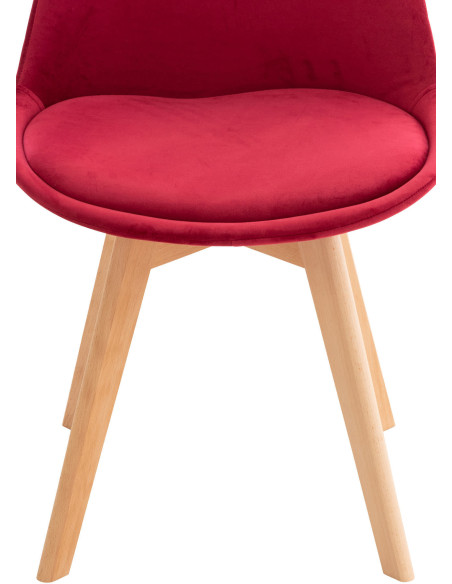 Chaise moderne scandinave en Velours Rouge Bois de hêtre Naturel Floki - 7
