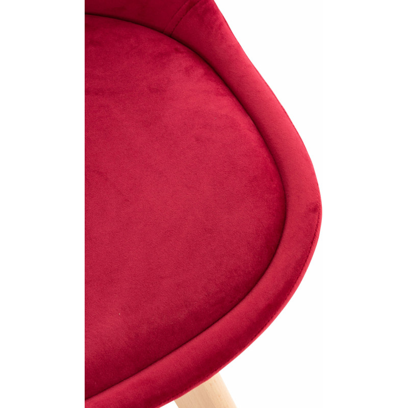 Chaise moderne scandinave en Velours Rouge Bois de hêtre Naturel Floki - 8