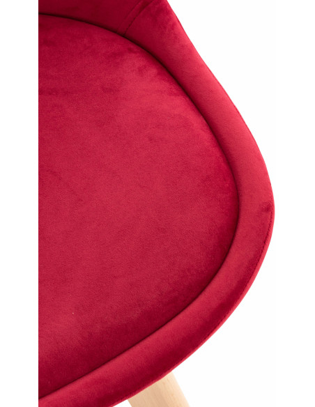 Chaise moderne scandinave en Velours Rouge Bois de hêtre Naturel Floki - 8