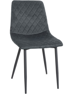 Chaise moderne en Velours Gris foncé Motif losange Métal Noir Mat Maxine - 1