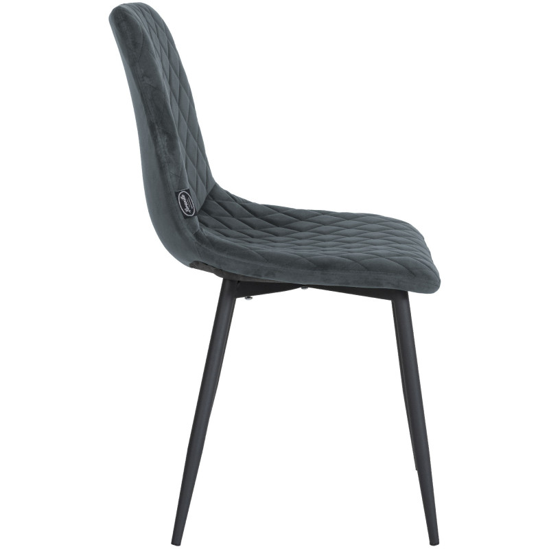 Chaise moderne en Velours Gris foncé Motif losange Métal Noir Mat Maxine - 3