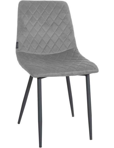Chaise moderne en Velours Gris clair Motif losange Métal Noir Mat Maxine - 1