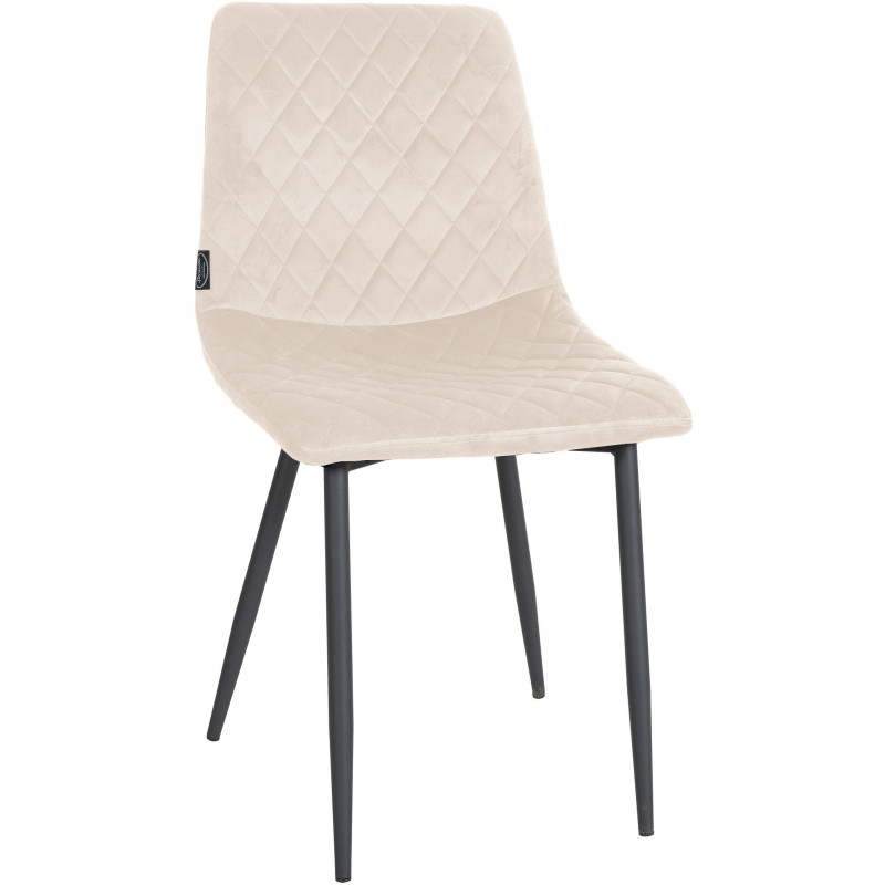 Chaise moderne en Velours Blanc crème Motif losange Métal Noir Mat Maxine - 1