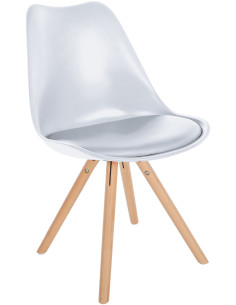 Chaise moderne scandinave en Polypropylène Polyuréthane Blanc Bois Naturel Kalia  - 1
