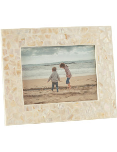 Cadre photo Nuye en Bois Coquillage Ivoire Motif mosaïque pour photo 18x13 - 1