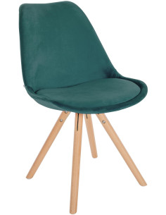Chaise moderne scandinave en Velours Vert foncé Bois Naturel Kalia - 1