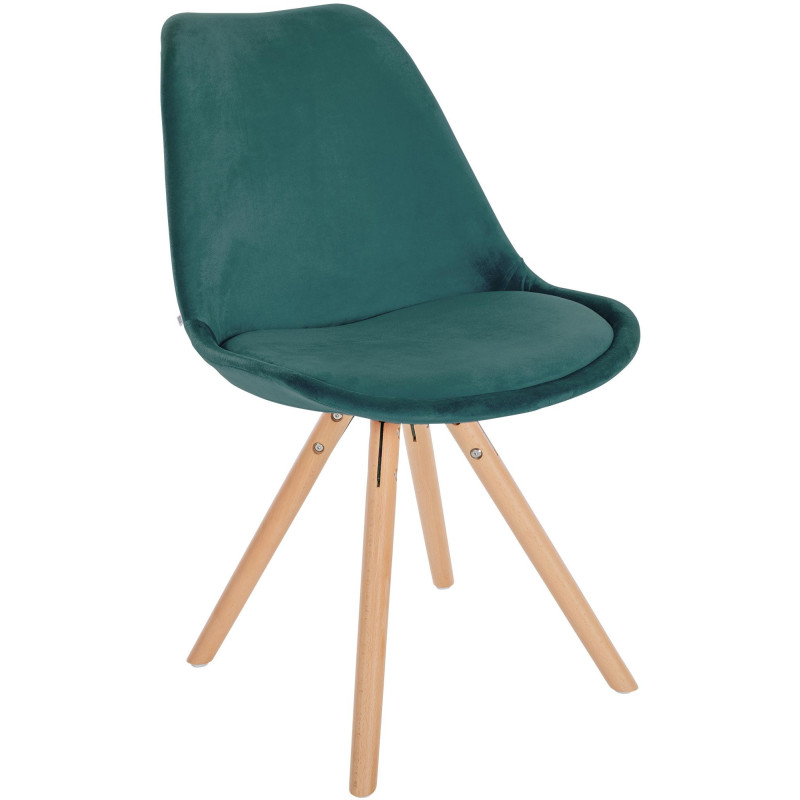 Chaise moderne scandinave en Velours Vert foncé Bois Naturel Kalia - 1