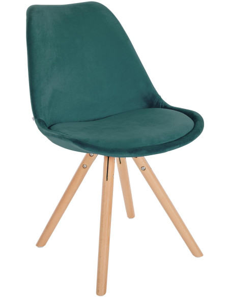 Chaise moderne scandinave en Velours Vert foncé Bois Naturel Kalia - 1