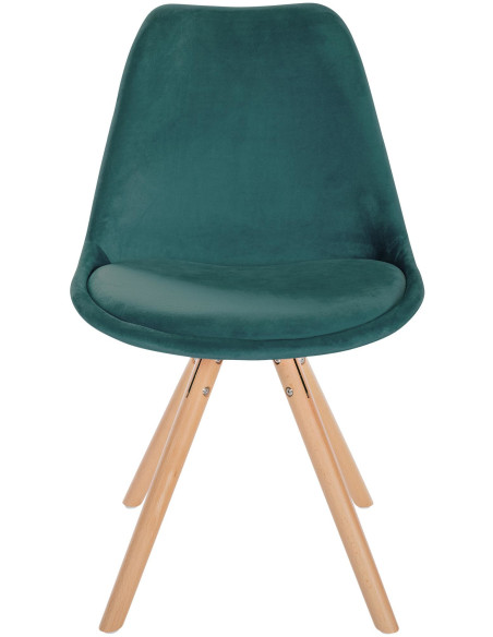 Chaise moderne scandinave en Velours Vert foncé Bois Naturel Kalia - 2