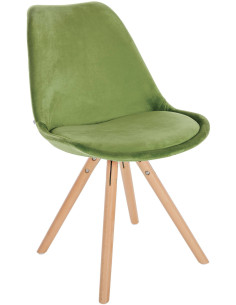 Chaise moderne scandinave en Velours Vert clair Bois Naturel Kalia - 1