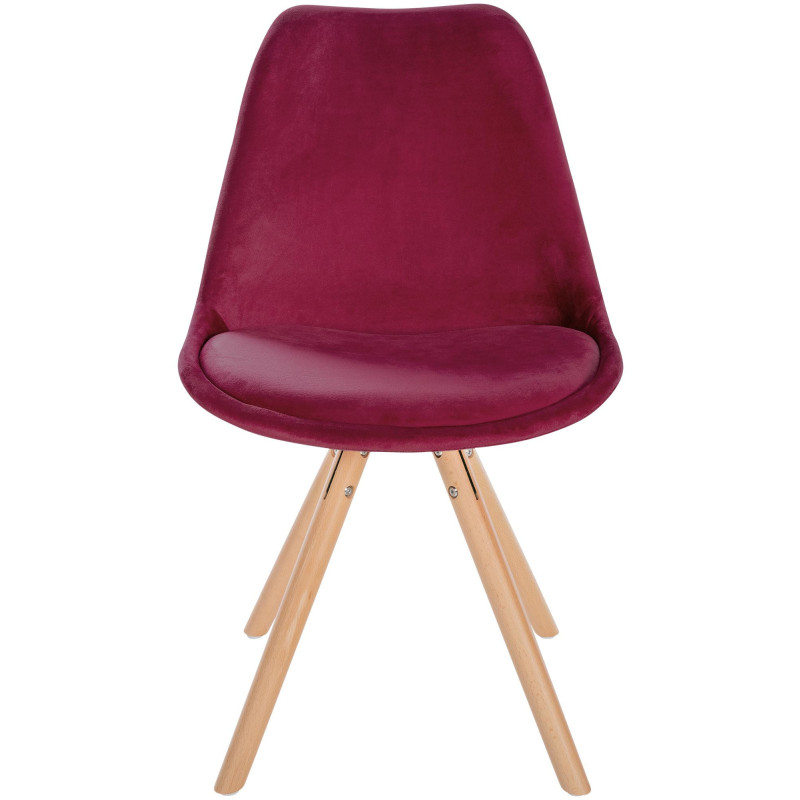 Chaise moderne scandinave en Velours Bordeaux Bois Naturel Kalia - 2
